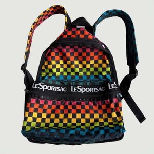 LeSportsac Rainbow Checkerboard Backpack Checkered Colorful Candace School Bag‎